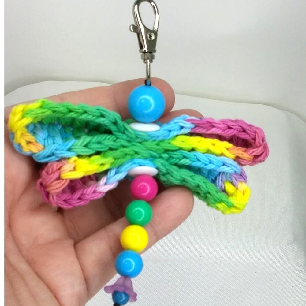 Handmade Crochet Dragonfly Bag Charm Rainbow Upcycled Beaded Purse Keychain NEW - Picture 4 of 8